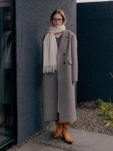 BASIC COLLAR LONG DOUBLE COAT(GRAY HERRINGBONE) - MOAT - Modalova