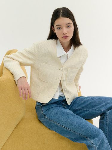 V-NECK POCKET TWEED JACKET - MOAT - Modalova