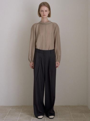 CLASSIC WOOL WIDE SLACKS_CHARCOAL BROWN - ovbeige - Modalova