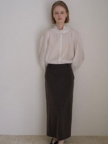 CLASSIC WOOL SLIT SKIRT_LIGHT BROWN - ovbeige - Modalova