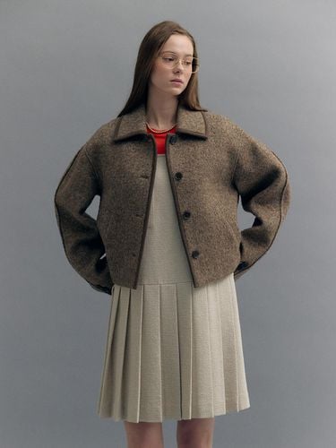 TRIMMING TWEED COLLAR JACKET (ash brown) - MOAT - Modalova