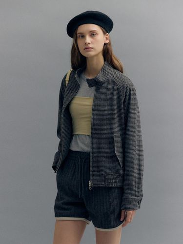 HIGH NECK WOOL BOMBER JACKET (check gray) - MOAT - Modalova