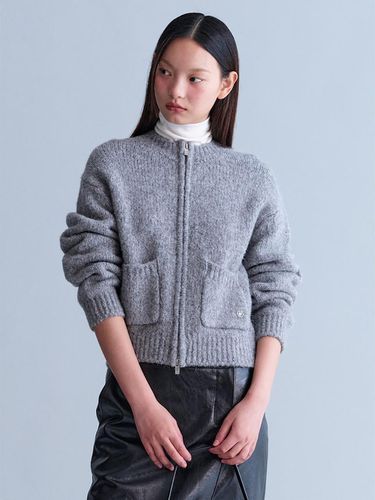 Alpaca Zip-up Knit Cardigan - Grey - kuho plus - Modalova