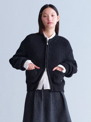 Alpaca Zip-up Knit Cardigan - Black - kuho plus - Modalova