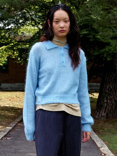 Mohair Collar Knit Pullover - Sky - kuho plus - Modalova