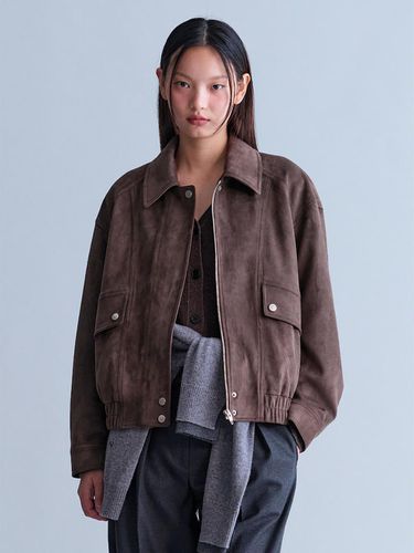 Faux Leather Zip-up Jacket - Brown - kuho plus - Modalova