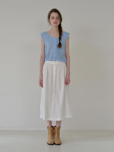 Cotton Pleats Button Long Skirt - lettera - Modalova