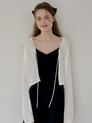 Crochet Open Knit Cardigan - lettera - Modalova