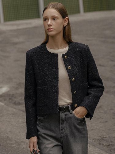 Roy wool blended tweed jacket_Navy - KNOWN BETTER - Modalova