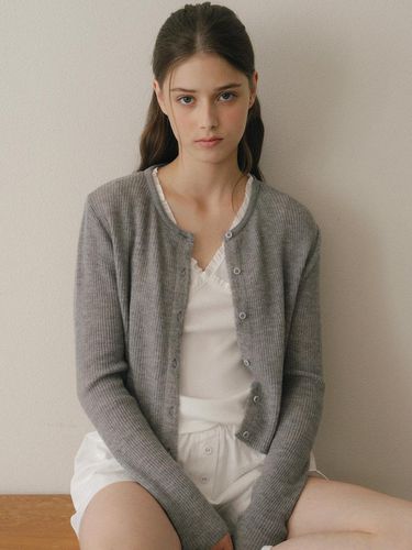 Exclusive] Basic Ribbed Round Kid-Mohair Cardigan - lettera - Modalova