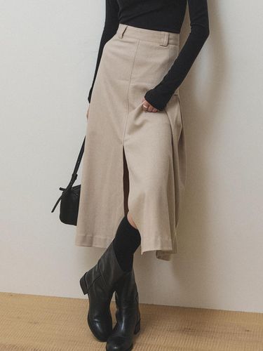 Slit cashmere flared skirt_Beige - AUBARD - Modalova