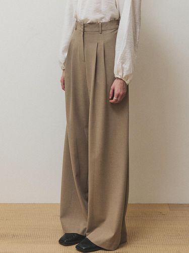 Wide-tuck wool pants_Beige - AUBARD - Modalova