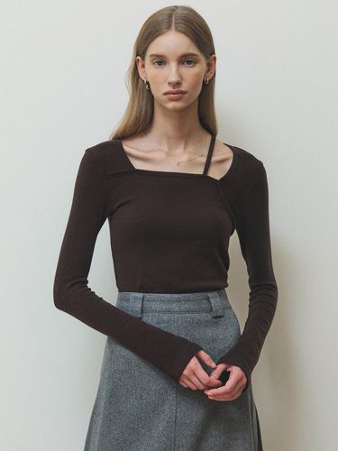 Square-neck soft wool T-shirt_Brown - AUBARD - Modalova