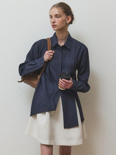 Placket layered stripe shirt_Navy - AUBARD - Modalova