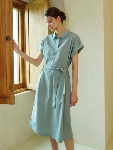 Punching Detail Collar Neck Dress _ Light Blue - ACUD - Modalova