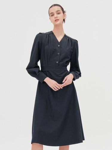 V-neck Long Sleeve Shirt Dress _Navy - ACUD - Modalova