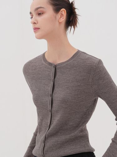 Round Neck Ribbed Cardigan _Grey - ACUD - Modalova