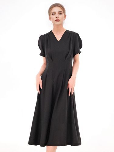 V neck Linen Dress _Black - ACUD - Modalova