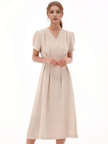 V neck Linen Dress _Beige - ACUD - Modalova