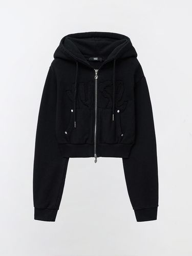 LOGO PATCH HOODIE ZIP-UP TOP - BLACK - YUSE - Modalova