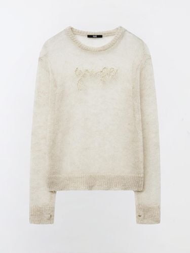 LOGO PATCH KID MOHAIR LOOSE ROUND KNIT TOP - LIGHT - YUSE - Modalova