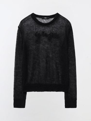 LOGO PATCH KID MOHAIR LOOSE ROUND KNIT TOP - BLACK - YUSE - Modalova