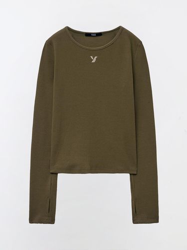 Y SYMBOL GOLGI SLIM LONG SLEEVE T-SHIRT - KHAKI - YUSE - Modalova