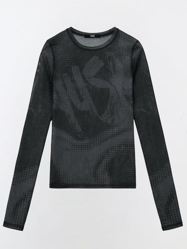 MESH FULL PRINTED LONG SLEEVE T-SHIRT - BLACK - YUSE - Modalova