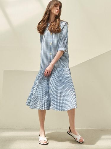 CAPE COLLAR PLEATED DRESS_BLUE PLAID - MITTE - Modalova