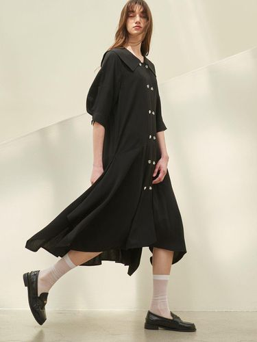 CAPE COLLAR ASYMMETRICAL HAM LINE DRESS_BLACK - MITTE - Modalova