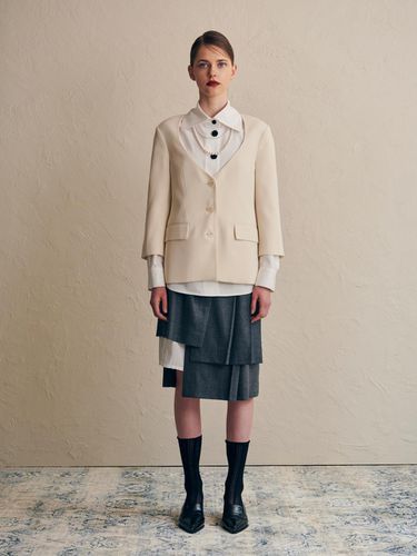 Beige Non-Collar Jacket - AMARI ROMATA - Modalova