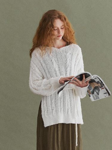 Tape Yarn Mixing Long Sleeve Knit Top_Ivory - snug.U - Modalova