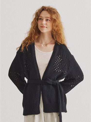 Cotton Mesh Point Knit Cardigan_Navy - snug.U - Modalova