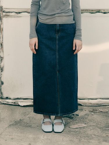 SLIT DENIM LONG SKIRT - SSEMI - Modalova