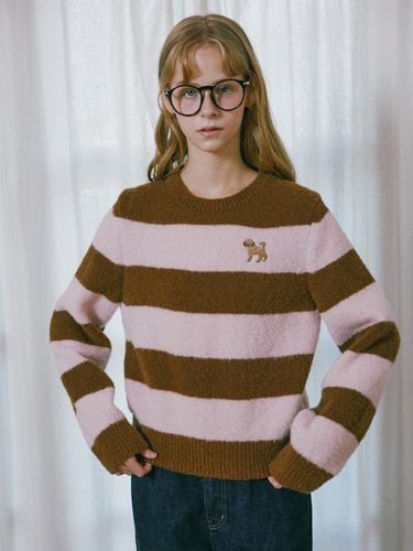 Poodle-poodle Wool Stripe Knit Top_Pink Brown - snug.U - Modalova