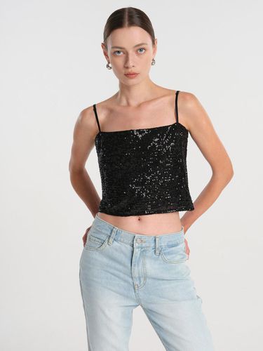 Spangle Sleeveless Top-Black - MAGJAY - Modalova