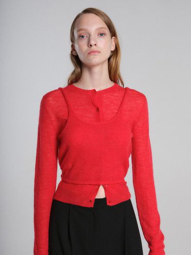 Wool Cardigan Sleeveless Set- Red - MAGJAY - Modalova