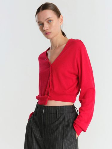 Asymmetrical button Cropped Cardigan - Red - MAGJAY - Modalova