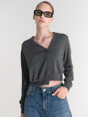 Asymmetrical button Crop Cardigan - Charcoal - MAGJAY - Modalova