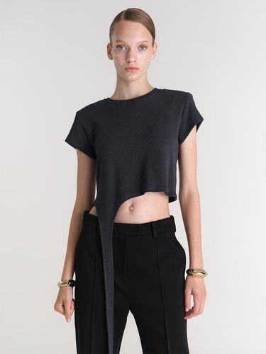 Strap Detail Cropped T-shirt-Dark Gray - MAGJAY - Modalova