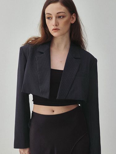 Notched cropped jacket (strip)-NV - MAGJAY - Modalova