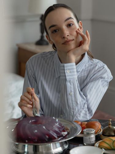 Sky Blue Embroidery Shirts - AMARI ROMATA - Modalova