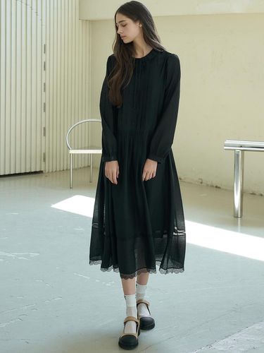 RUFFLE LACE PIN-TUCK DRESS_BLACK - MITTE - Modalova