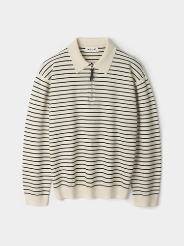 Stripe Collar Half Zip-Up Knit Beige - INDUST - Modalova