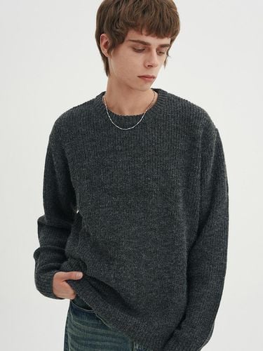 Crewneck Rib Knit Sweater Charcoal - BLONDNINE - Modalova