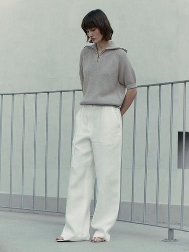 LINEN BLEND BELTED WIDE PANTS - Carriere - Modalova