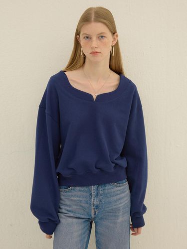 Wave V-neck sweatshirt_Navy - DEW E DEW E - Modalova