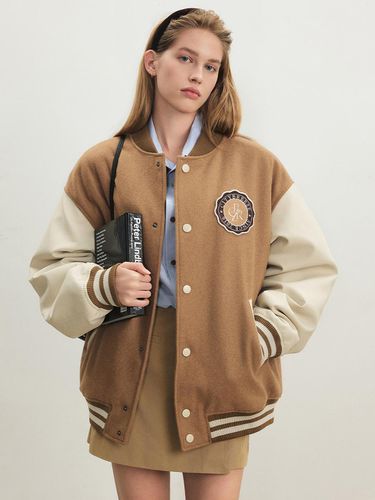 Wool Preppy Varsity Jacket - Beige - CITYBREEZE - Modalova