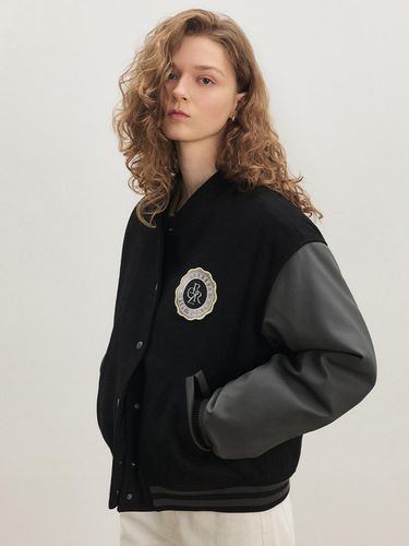 Wool Preppy Varsity Jacket_BLACK - CITYBREEZE - Modalova