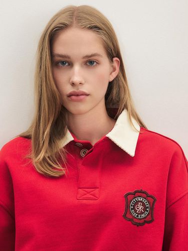 Preppy Wappen Collar Contrasting Sweatshirt - Red - CITYBREEZE - Modalova